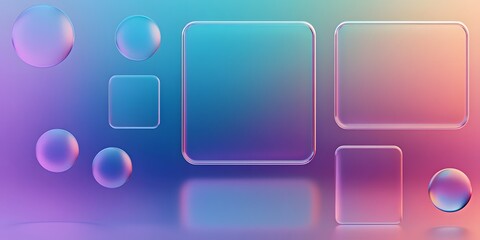 3D glassmorphism background design. Glass overlay effect isolated on abstract background with liquid gradient shapes. Glassmorphism background banner with transparent glass frame template.