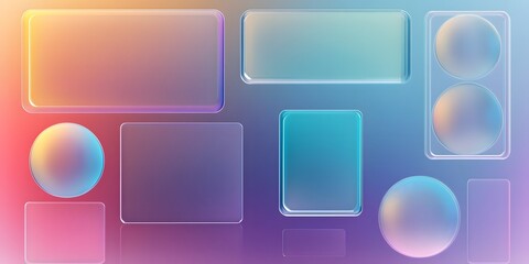 3D glassmorphism background design. Glass overlay effect isolated on abstract background with liquid gradient shapes. Glassmorphism background banner with transparent glass frame template.