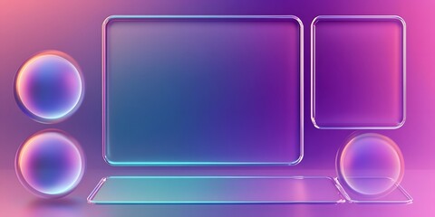 3D glassmorphism background design. Glass overlay effect isolated on abstract background with liquid gradient shapes. Glassmorphism background banner with transparent glass frame template.