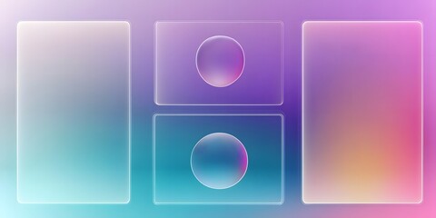 3D glassmorphism background design. Glass overlay effect isolated on abstract background with liquid gradient shapes. Glassmorphism background banner with transparent glass frame template.