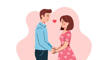 Obraz premium Of a couple in love holding hands with a heart symbol on a pink