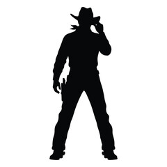 Fototapeta premium Retro Western Cowboy Black and White Silhouette Clip Art Vector, Cowboy rodeo vector, Cowboy man vector graphic, cowboy gun vector