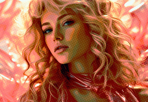 Red And Peach Pop Art Comic Book Photo Effect