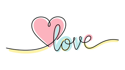Colorful text with hearts and words of love in pastel shades