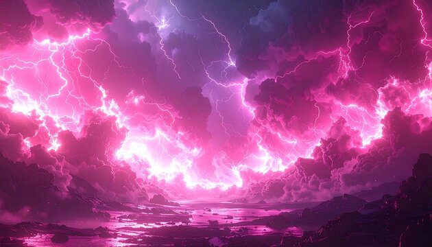Vibrant pink storm clouds over a landscape