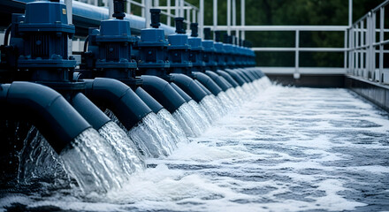 Industrial water treatment plant with multiple pipes and machinery