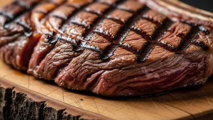 焼かれた牛肉、茶色の木製