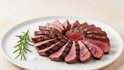 ステーキ、皿上の赤身肉片