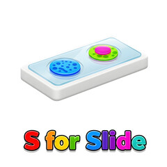 3D icon of a colorful microscope slide with samples, for biology and laboratory study, with "S for Slide" text
