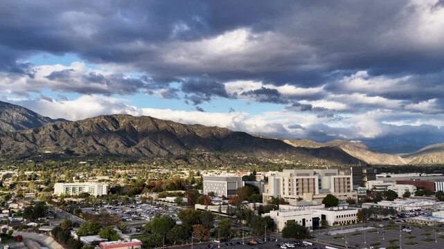 Aerial footage of the majestic San Gabriel Mountains in Duarte California USA
