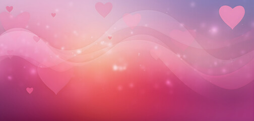 Abstract romantic pink gradient background featuring soft waves and floating hearts for Valentine day social media banners