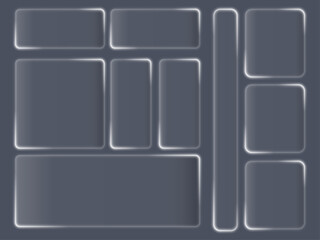 Liquid glass smartphone interface isolated. White ui light frame square and circle banner with shine stroke. Control center widget for smartphone and web app, vector illustration.