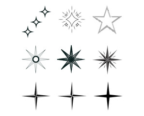 Collection of Simple Geometric Sparkles and Shining Star Symbols