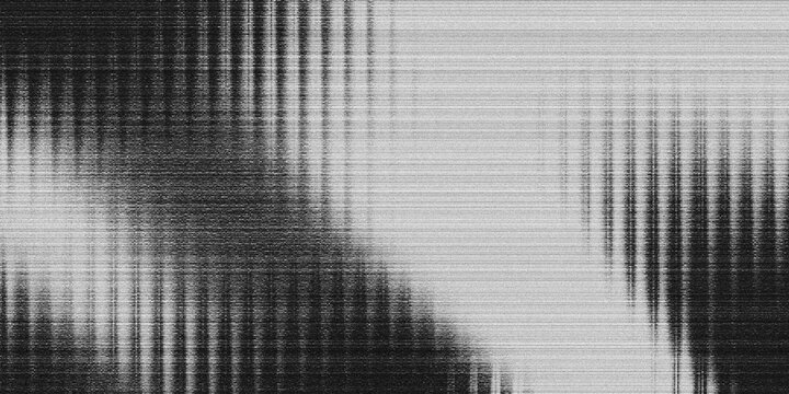 Abstract Black and White Glitch Texture Background with Digital Distortion Noise,Monochrome Halftone Wave Pattern Background with VHS Signal Interference Effect