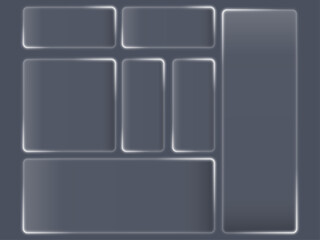 Liquid glass smartphone interface isolated. White ui light frame square and circle banner with shine stroke. Control center widget for smartphone and web app, vector illustration.