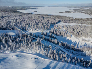 Vuokatti winter sport area in Sotkamo, Finland at wintertime