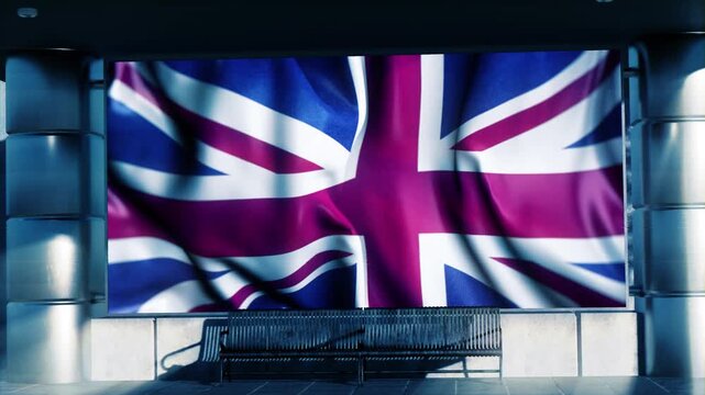 United Kingdom National Waving Flag Displayed on Digital screen at Airport