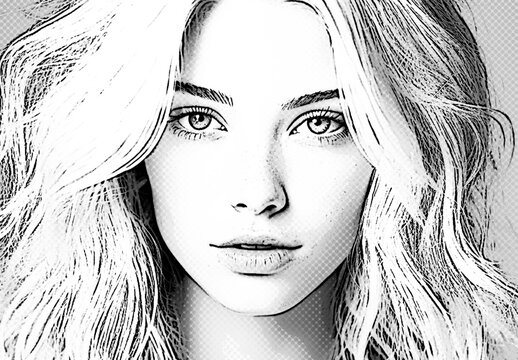 Black And White Noir Comic Photo Effect Realistic Portrait