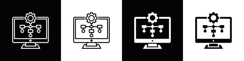 Workflow Simulation Icon With Variatif Black White Minimal Style