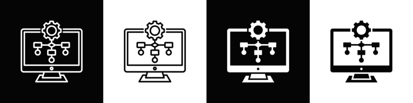 Workflow Simulation Icon With Variatif Black White Minimal Style