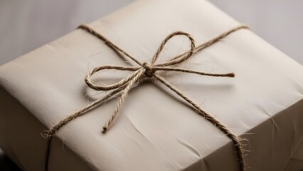 Elegant gift wrapped in brown paper with jute bow