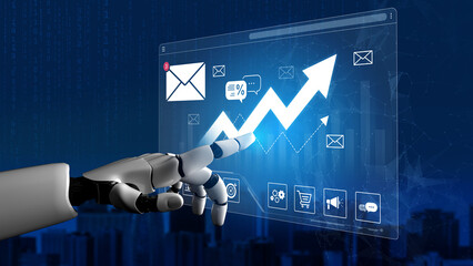 An AI assistant displays a dashboard with real-time email marketing analytics. The system visualizes campaign growth, tracks performance metrics, and measures success. Fermion