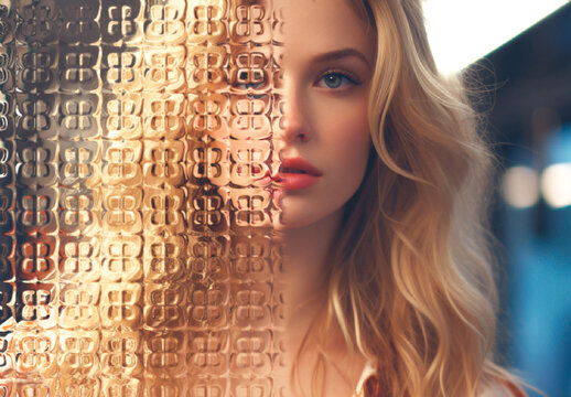 Golden And Blue Mirror Fractal Photo Effect