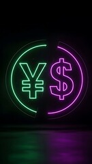 Neon currency symbols a vibrant comparison between the japanese yen and us dollar