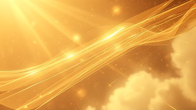 Thin metal sheets lifted by celestial golden photonic winds in space.