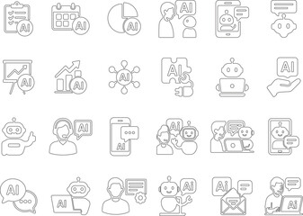 Artificial Intelligence Workflow and Business Line Icon Set Vector Collection with AI Assistant Chatbot Automation Analytics Productivity Team Collaboration UI UX Outline Symbols for Web and Mobile Ap