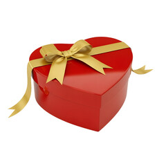 Red heart-shaped gift box with golden ribbon