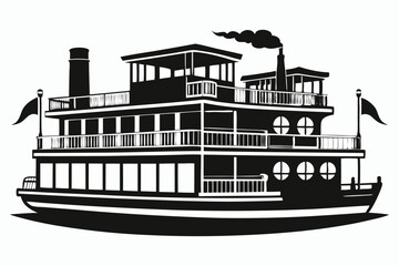 Obraz premium riverboat line art silhouette vector illustration