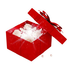 Elegant red gift box with white roses