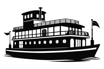 Obraz premium riverboat line art silhouette vector illustration