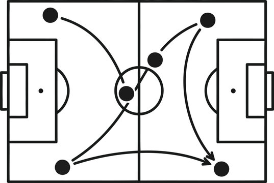 Soccer tactics board illustration with player positions and movement arrows indicating strategy and game plan on transparent background vector
