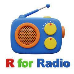 3D icon of a blue retro radio with orange speaker, symbolizing music, communication, and nostalgia.