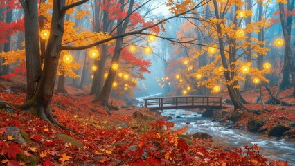 Fototapeta premium Enchanted Autumn Forest with Lights