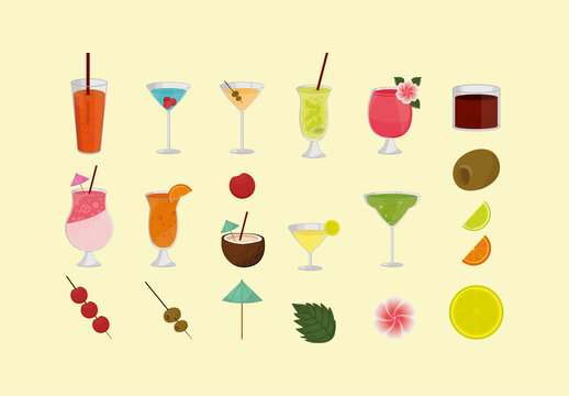 Colorful Drinks Tropical Illustration Set