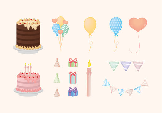 Colorful Cute Birthday Illustration Set