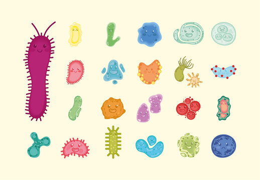 Colorful Bacteria Virus Illustration Set