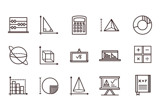 Black Math Geometry School Icons Set