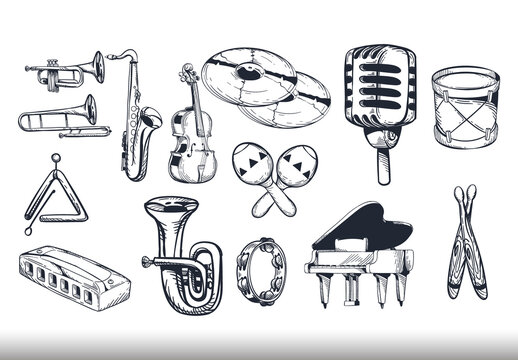 Black Jazz Instruments Music Illustration Set