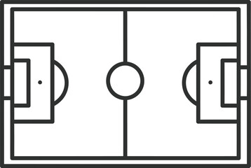 Football field outline icon on transparent background showing pitch dimensions with penalty spots and goal areas for tactical planning or sport mobile application design elements