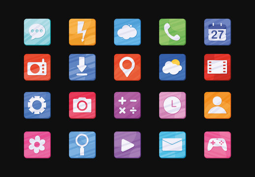 Colorful App Interface Tools Widget Icons Set