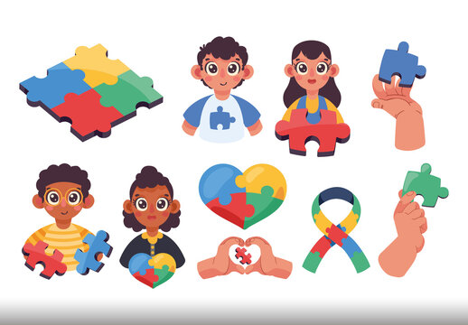 Colorful Autism Day Illustration Set