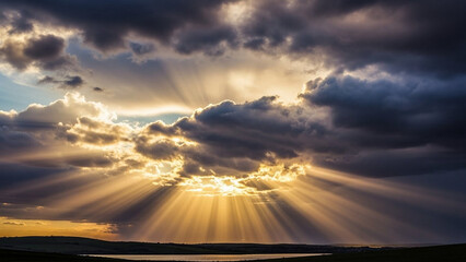 Light rays breaking through dark clouds, healing and resilience concept.