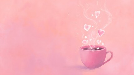 Sweet pink coffee cup heart illustration evokes a playful warm Valentine&rsquo;s Day loving feel