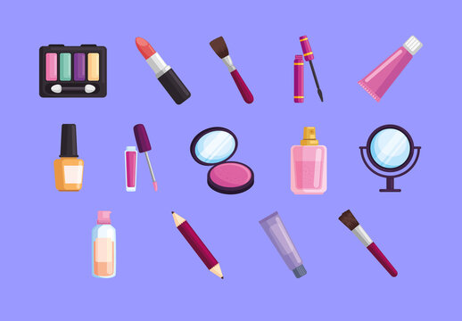 Colorful Cosmetics Makeup Illustration Set