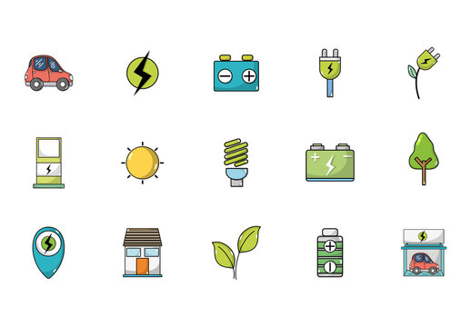 Colorful Eco Energy Power Icons Set