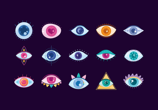 Colorful Eye Cartoon Illustrations Set